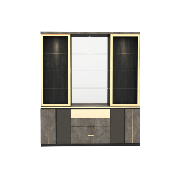 ตู้โชว์กระจก WISDOM DESIGN FURNITURE รุ่น GW-201 200 ซม. สีแอชเกรย์/บราวน์มาร์เบิ้ล